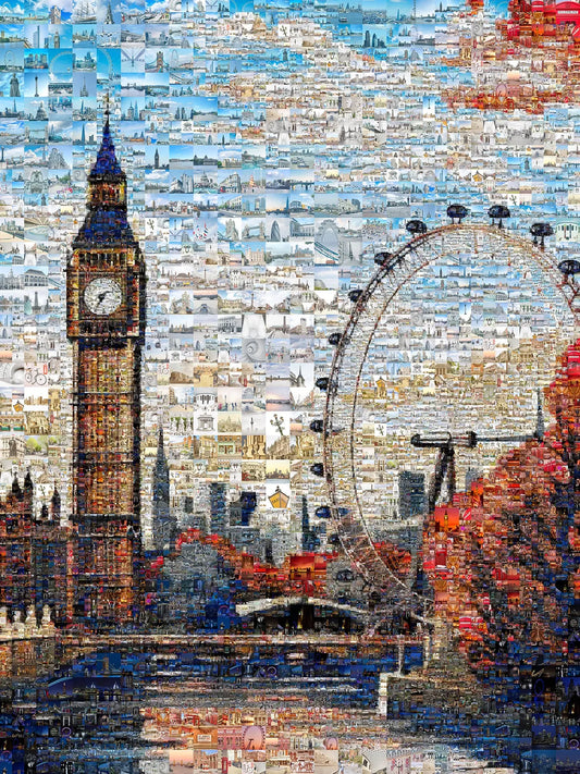 Stunning London Mosaic Artwork - Big Ben & London Eye Collage for Home Decor AtelierMosaics