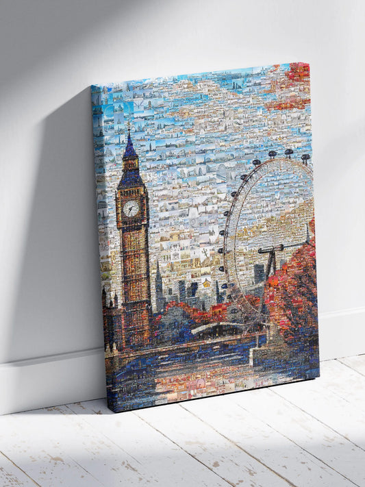 Stunning London Mosaic Artwork - Big Ben & London Eye Collage for Home Decor AtelierMosaics