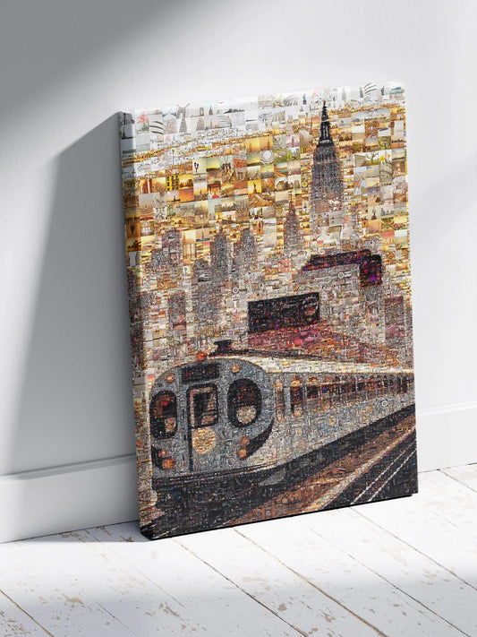 Stunning NYC Mosaic Art: Train and Skyline Collage for Home Decor AtelierMosaics