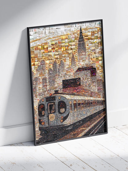 Stunning NYC Mosaic Art: Train and Skyline Collage for Home Decor AtelierMosaics