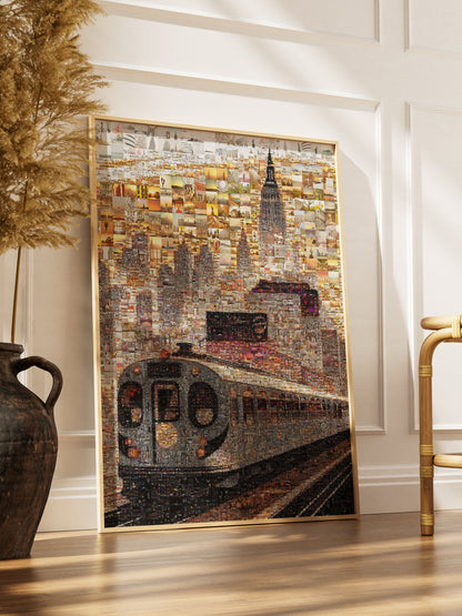 Stunning NYC Mosaic Art: Train and Skyline Collage for Home Decor AtelierMosaics