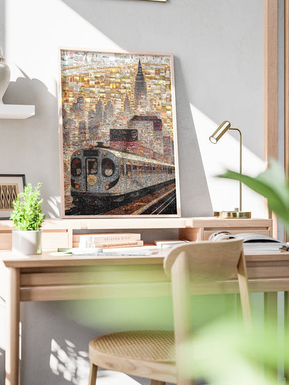 Stunning NYC Mosaic Art: Train and Skyline Collage for Home Decor AtelierMosaics