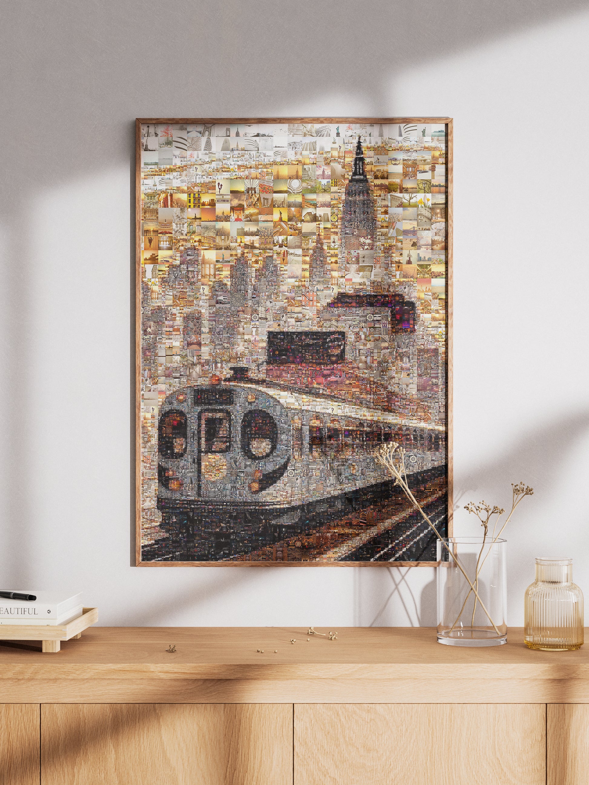 Stunning NYC Mosaic Art: Train and Skyline Collage for Home Decor AtelierMosaics