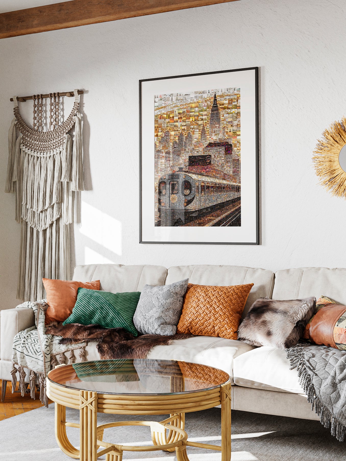 Stunning NYC Mosaic Art: Train and Skyline Collage for Home Decor AtelierMosaics