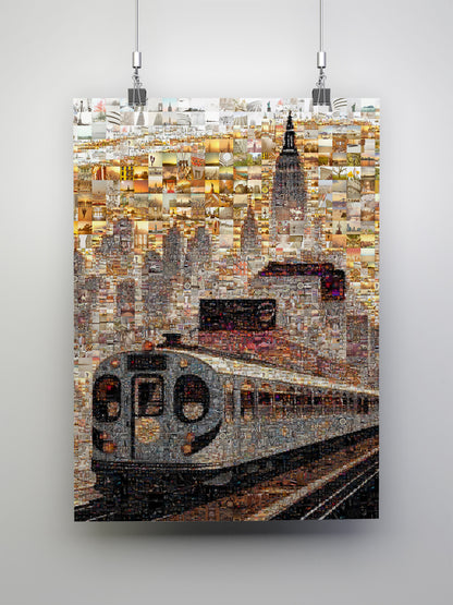 Stunning NYC Mosaic Art: Train and Skyline Collage for Home Decor AtelierMosaics