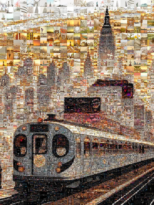 Stunning NYC Mosaic Art: Train and Skyline Collage for Home Decor AtelierMosaics