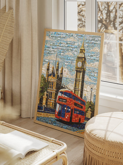 London Mosaic Artwork: Iconic Red Bus & Big Ben - Stunning Cityscape Wall Art AtelierMosaics