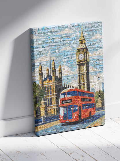 London Mosaic Artwork: Iconic Red Bus & Big Ben - Stunning Cityscape Wall Art AtelierMosaics