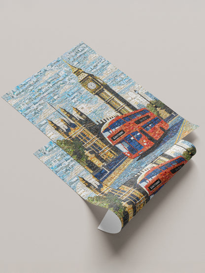 London Mosaic Artwork: Iconic Red Bus & Big Ben - Stunning Cityscape Wall Art AtelierMosaics