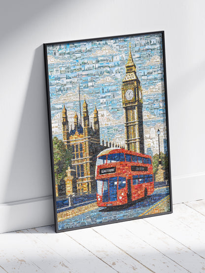 London Mosaic Artwork: Iconic Red Bus & Big Ben - Stunning Cityscape Wall Art AtelierMosaics