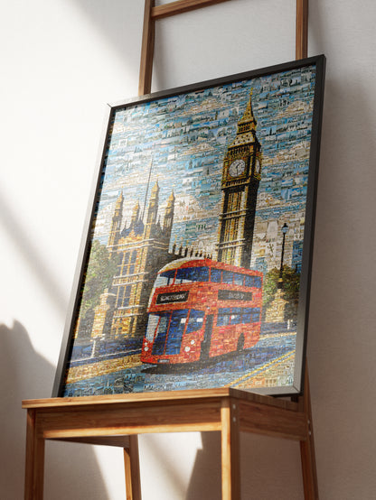 London Mosaic Artwork: Iconic Red Bus & Big Ben - Stunning Cityscape Wall Art AtelierMosaics