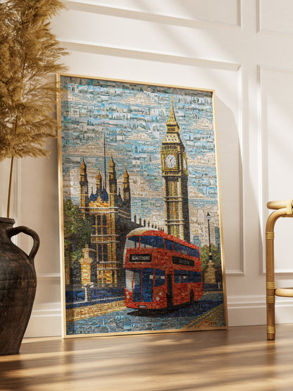 London Mosaic Artwork: Iconic Red Bus & Big Ben - Stunning Cityscape Wall Art AtelierMosaics