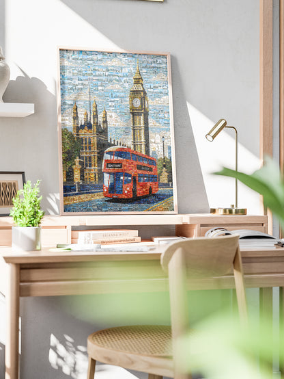 London Mosaic Artwork: Iconic Red Bus & Big Ben - Stunning Cityscape Wall Art AtelierMosaics