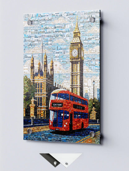 London Mosaic Artwork: Iconic Red Bus & Big Ben - Stunning Cityscape Wall Art AtelierMosaics
