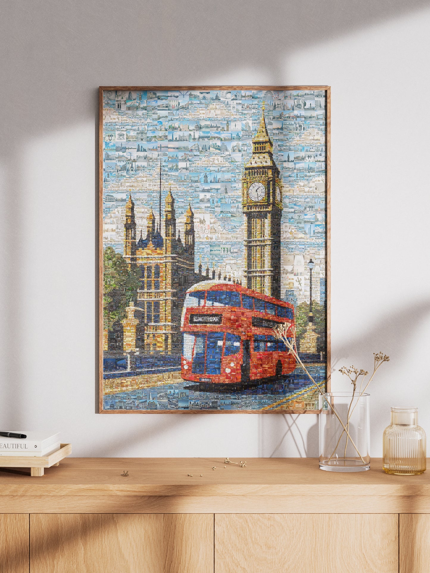 London Mosaic Artwork: Iconic Red Bus & Big Ben - Stunning Cityscape Wall Art AtelierMosaics