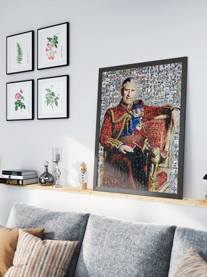 Stunning Mosaic Artwork of King Charles III - Elegant Royal Portrait for Home Decor