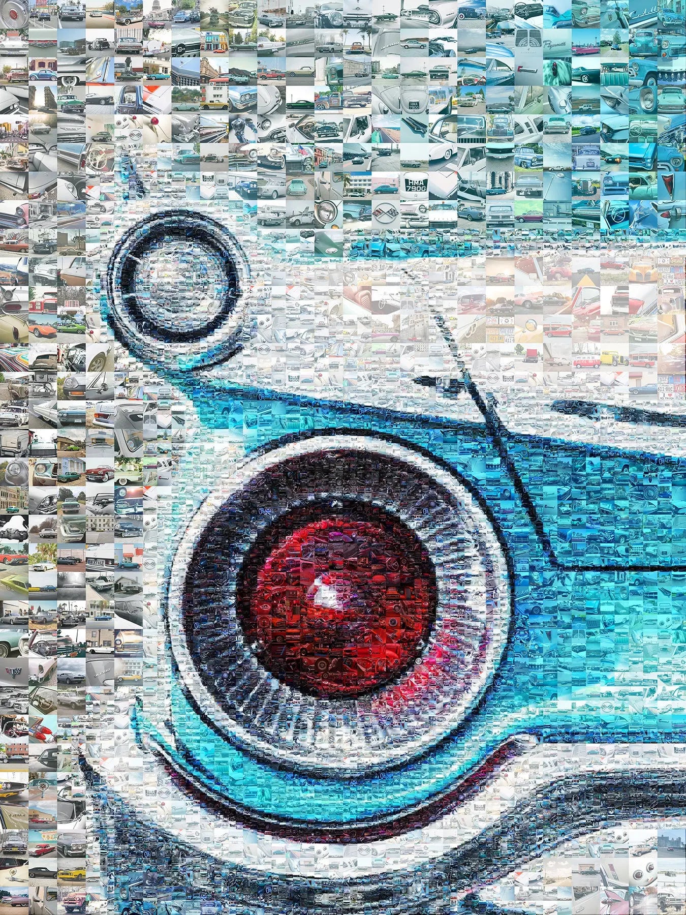 Vibrant Mosaic Artwork Featuring Classic Cars - Unique Wall Art for Car Enthusiasts AtelierMosaics