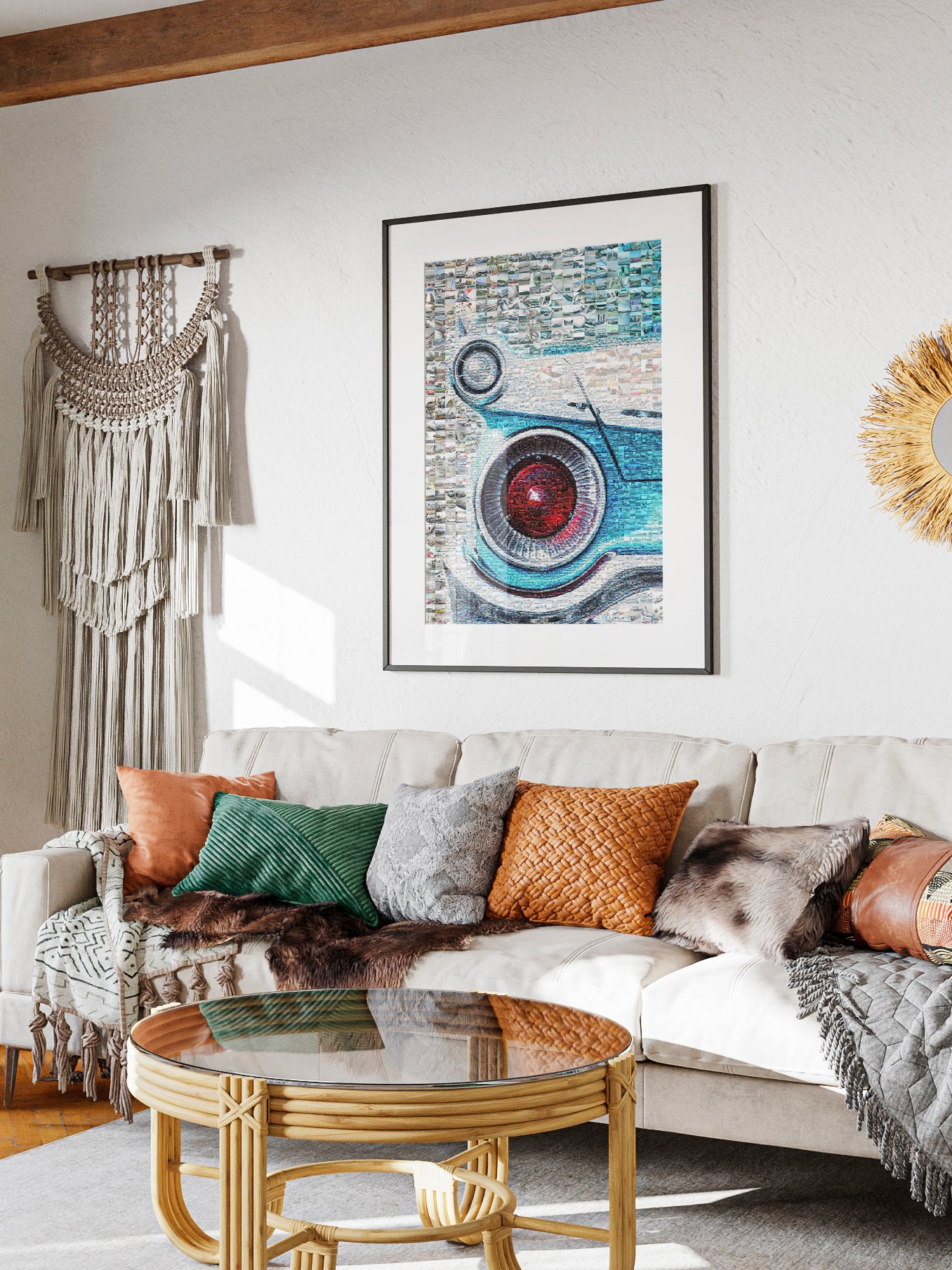 Vibrant Mosaic Artwork Featuring Classic Cars - Unique Wall Art for Car Enthusiasts AtelierMosaics