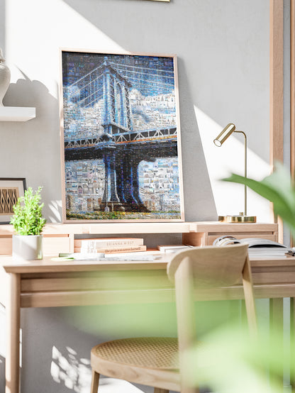 Stunning Blue Mosaic Artwork of Iconic Bridge - Unique Wall Art for Home or Office Decor AtelierMosaics