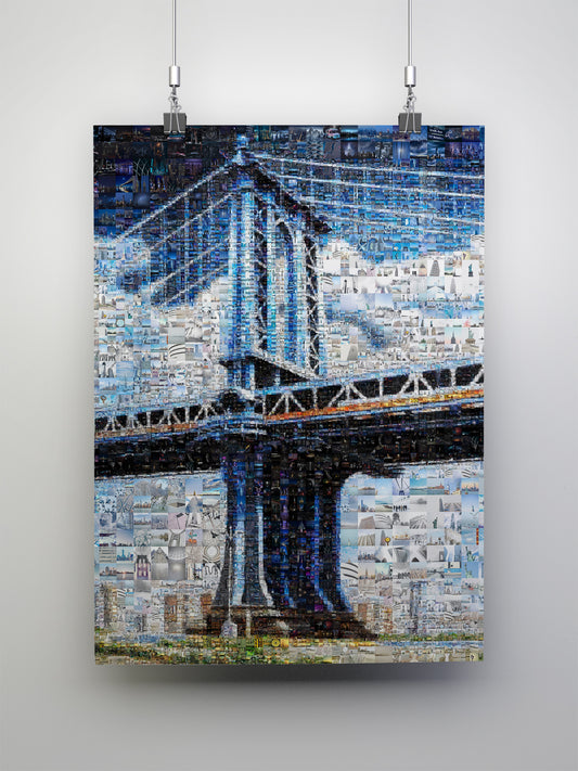 Stunning Blue Mosaic Artwork of Iconic Bridge - Unique Wall Art for Home or Office Decor