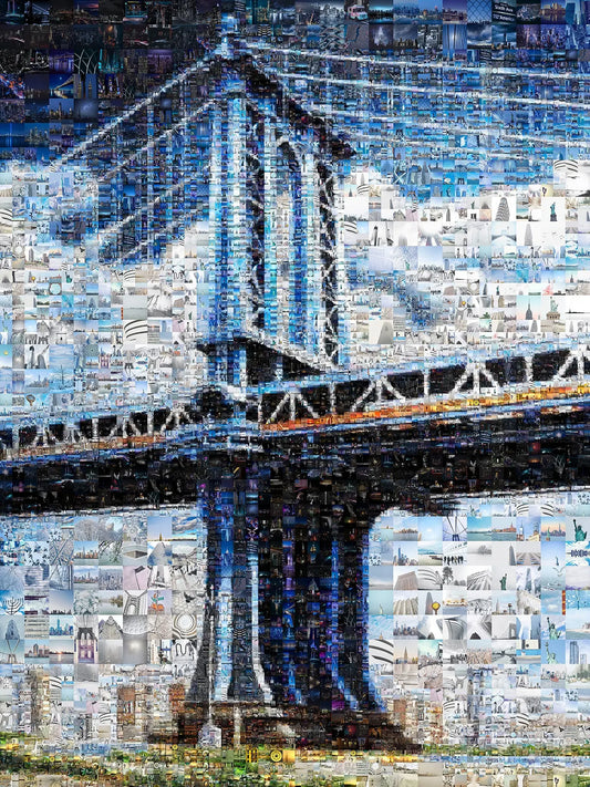 Stunning Blue Mosaic Artwork of Iconic Bridge - Unique Wall Art for Home or Office Decor AtelierMosaics