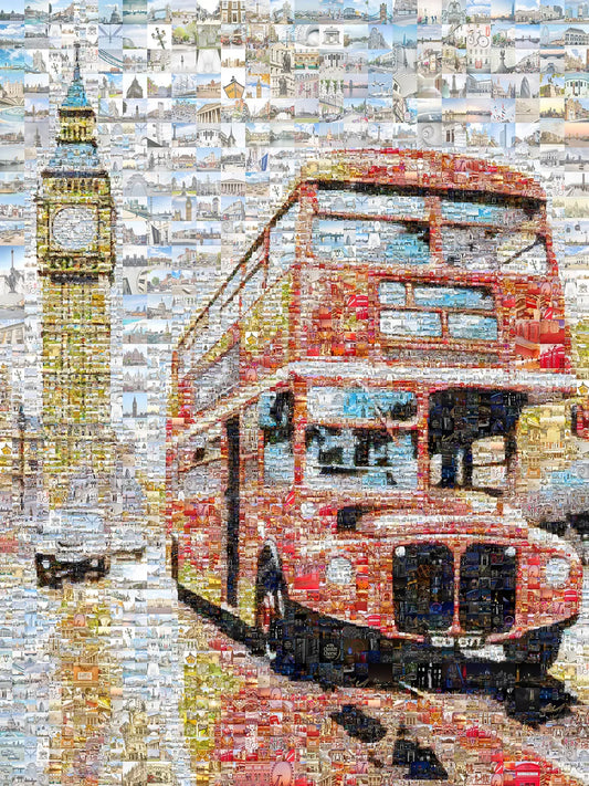 Stunning London Mosaic Art: Iconic Red Bus & Big Ben - Perfect Wall Decor AtelierMosaics