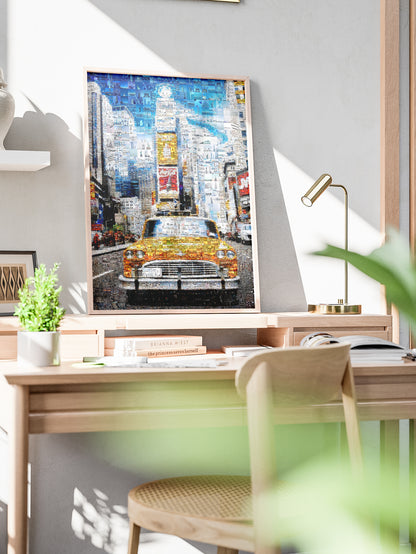 Stunning New York City Mosaic Art: Vibrant Yellow Taxi and Iconic Skylines AtelierMosaics