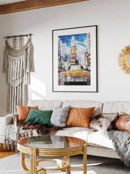 Stunning New York City Mosaic Art: Vibrant Yellow Taxi and Iconic Skylines AtelierMosaics