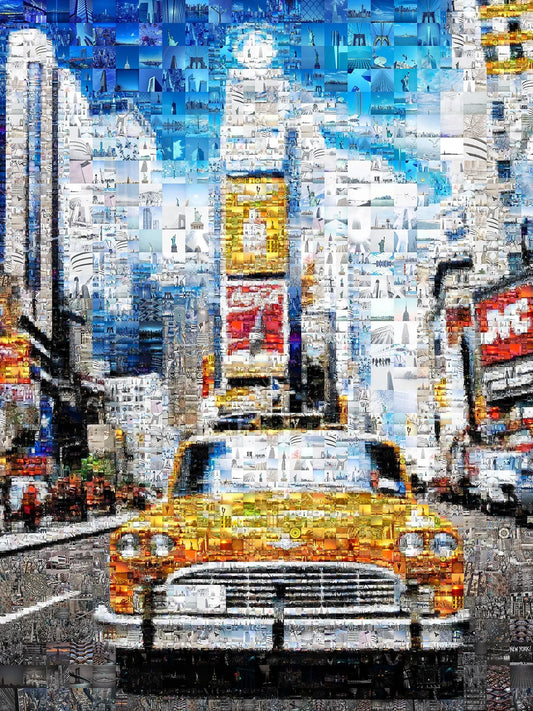 Stunning New York City Mosaic Art: Vibrant Yellow Taxi and Iconic Skylines AtelierMosaics