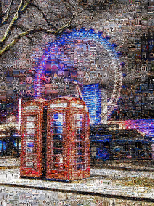 Stunning London Mosaic Art: Iconic Red Phone Booth & Cityscape Collage AtelierMosaics
