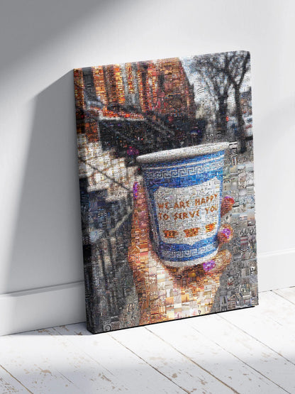 Charming Mosaic Artwork: 'We Are Happy to Serve You' - Unique Wall Décor for Coffee Lovers and Art Enthusiasts AtelierMosaics