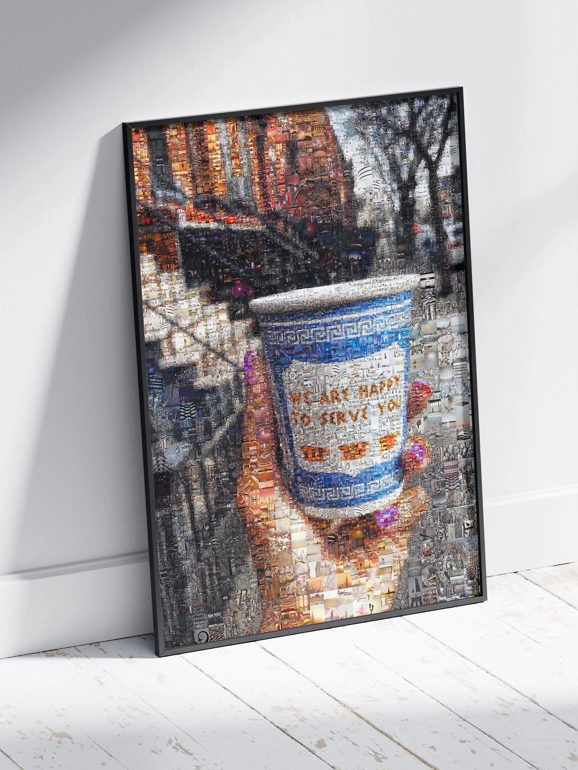 Charming Mosaic Artwork: 'We Are Happy to Serve You' - Unique Wall Décor for Coffee Lovers and Art Enthusiasts AtelierMosaics