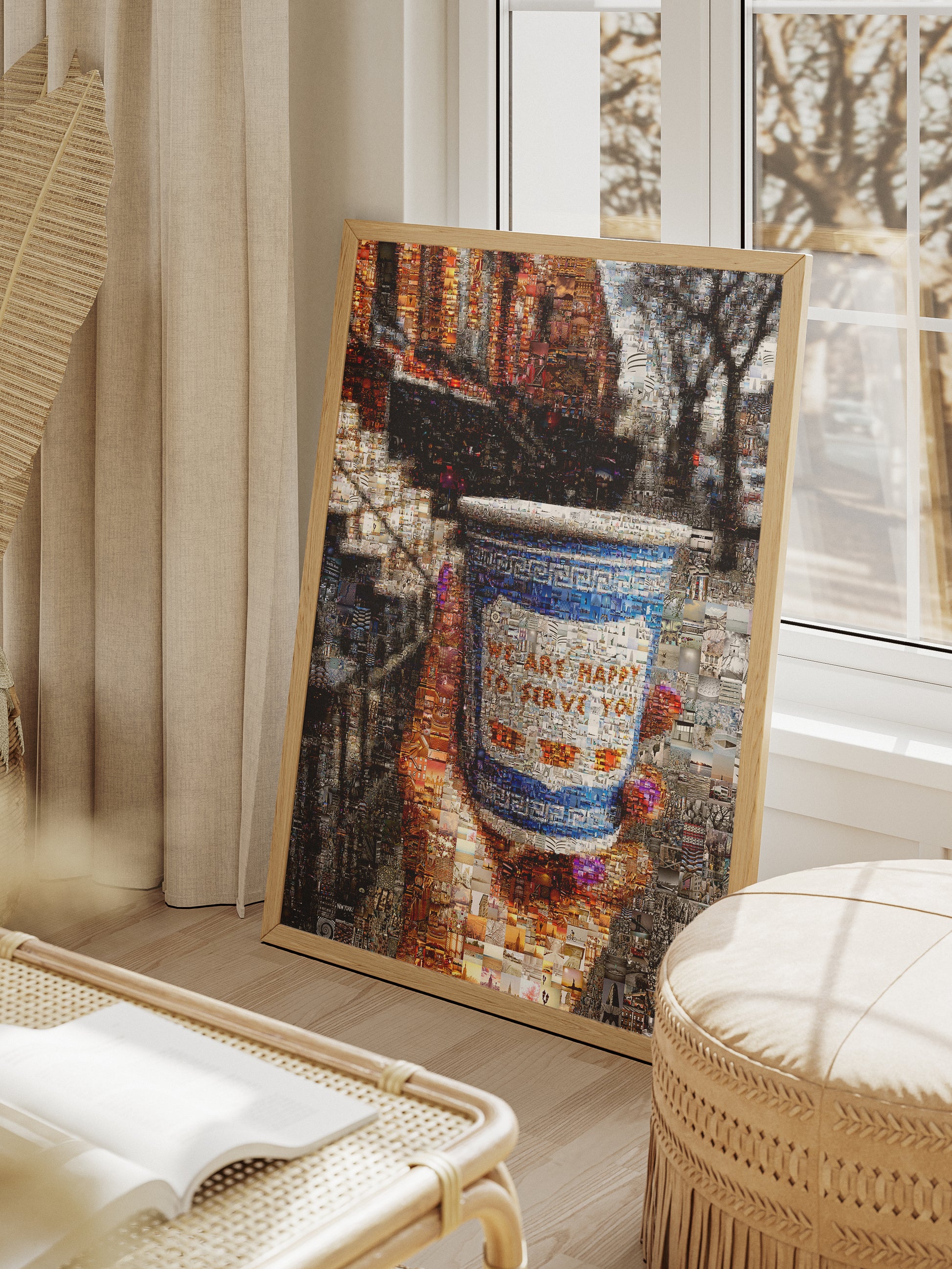 Charming Mosaic Artwork: 'We Are Happy to Serve You' - Unique Wall Décor for Coffee Lovers and Art Enthusiasts AtelierMosaics