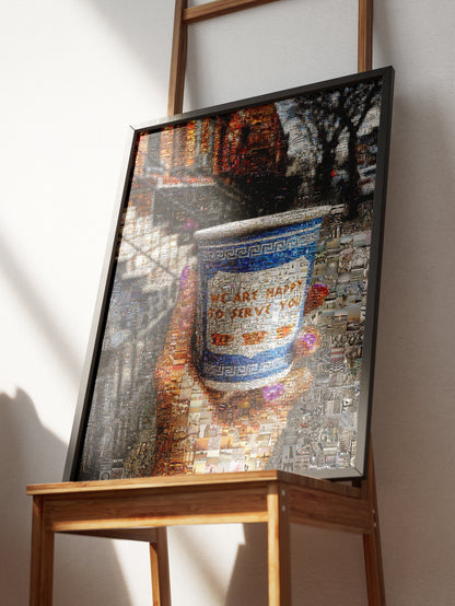 Charming Mosaic Artwork: 'We Are Happy to Serve You' - Unique Wall Décor for Coffee Lovers and Art Enthusiasts AtelierMosaics