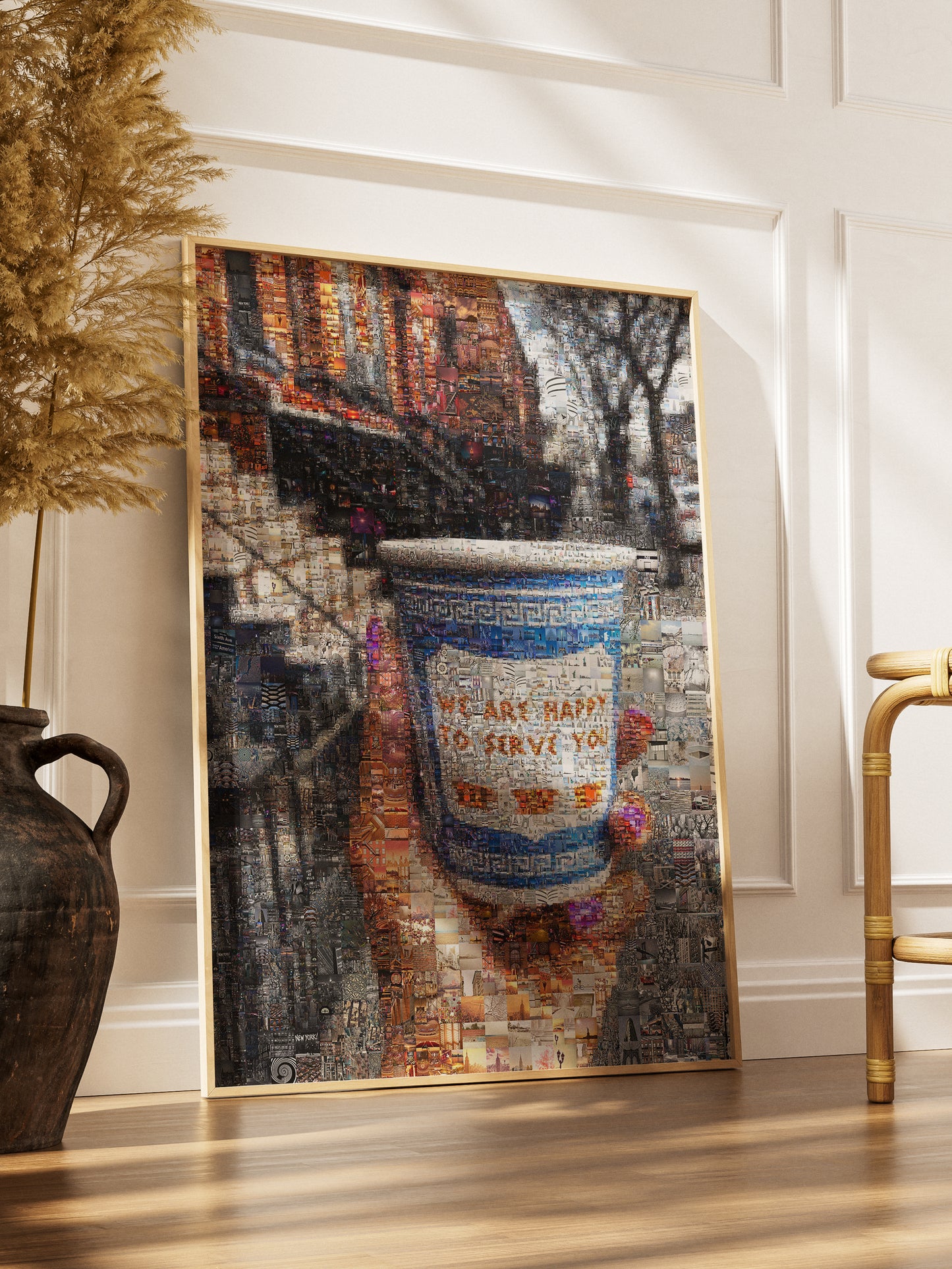 Charming Mosaic Artwork: 'We Are Happy to Serve You' - Unique Wall Décor for Coffee Lovers and Art Enthusiasts AtelierMosaics