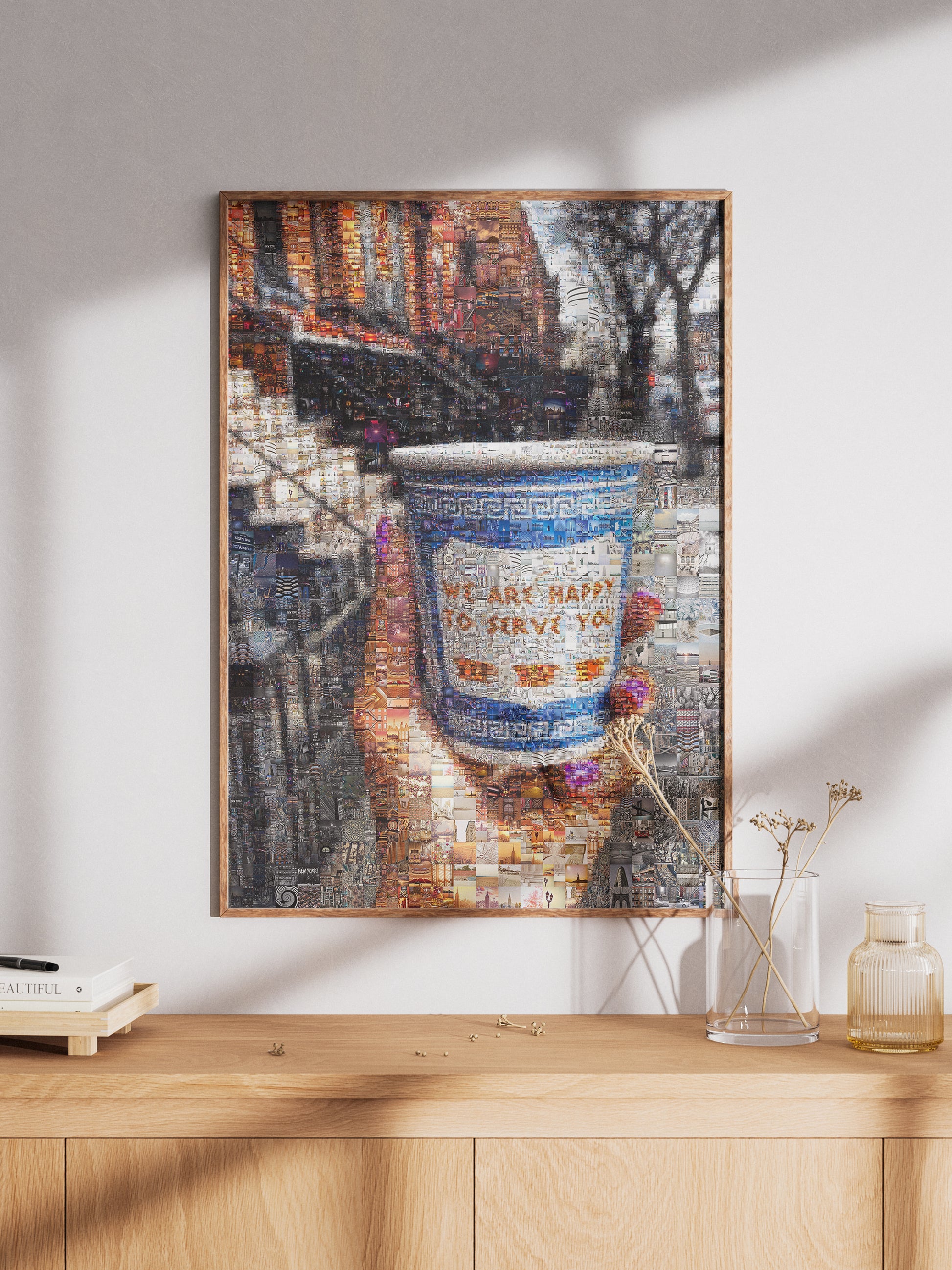 Charming Mosaic Artwork: 'We Are Happy to Serve You' - Unique Wall Décor for Coffee Lovers and Art Enthusiasts AtelierMosaics