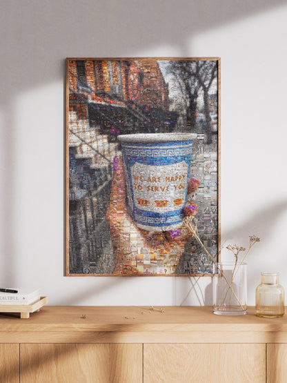 Charming Mosaic Artwork: 'We Are Happy to Serve You' - Unique Wall Décor for Coffee Lovers and Art Enthusiasts AtelierMosaics