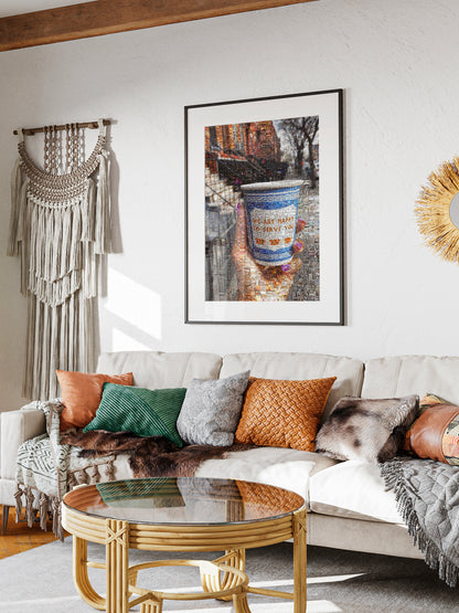 Charming Mosaic Artwork: 'We Are Happy to Serve You' - Unique Wall Décor for Coffee Lovers and Art Enthusiasts AtelierMosaics