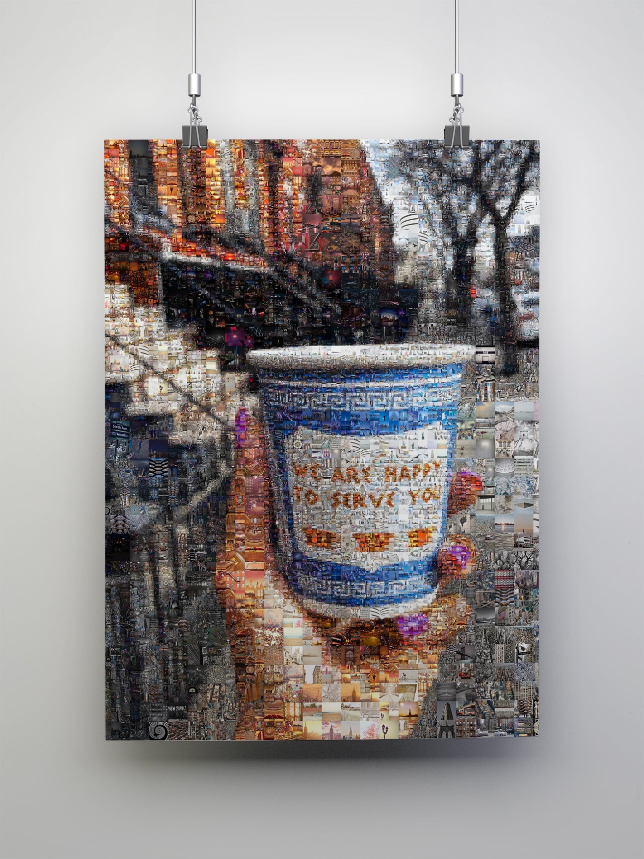 Charming Mosaic Artwork: 'We Are Happy to Serve You' - Unique Wall Décor for Coffee Lovers and Art Enthusiasts AtelierMosaics