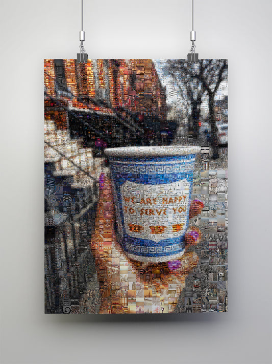 Charming Mosaic Artwork: 'We Are Happy to Serve You' - Unique Wall Décor for Coffee Lovers and Art Enthusiasts