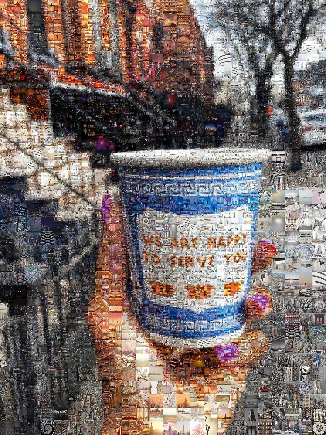 Charming Mosaic Artwork: 'We Are Happy to Serve You' - Unique Wall Décor for Coffee Lovers and Art Enthusiasts AtelierMosaics