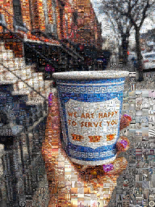 Charming Mosaic Artwork: 'We Are Happy to Serve You' - Unique Wall Décor for Coffee Lovers and Art Enthusiasts AtelierMosaics