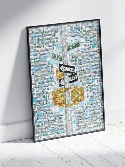 Stunning Mosaic Artwork of Urban Landscapes - Unique One Way Sign Design for Home Decor AtelierMosaics