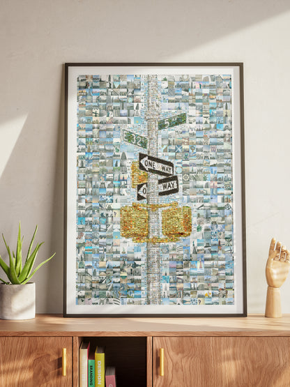 Stunning Mosaic Artwork of Urban Landscapes - Unique One Way Sign Design for Home Decor AtelierMosaics