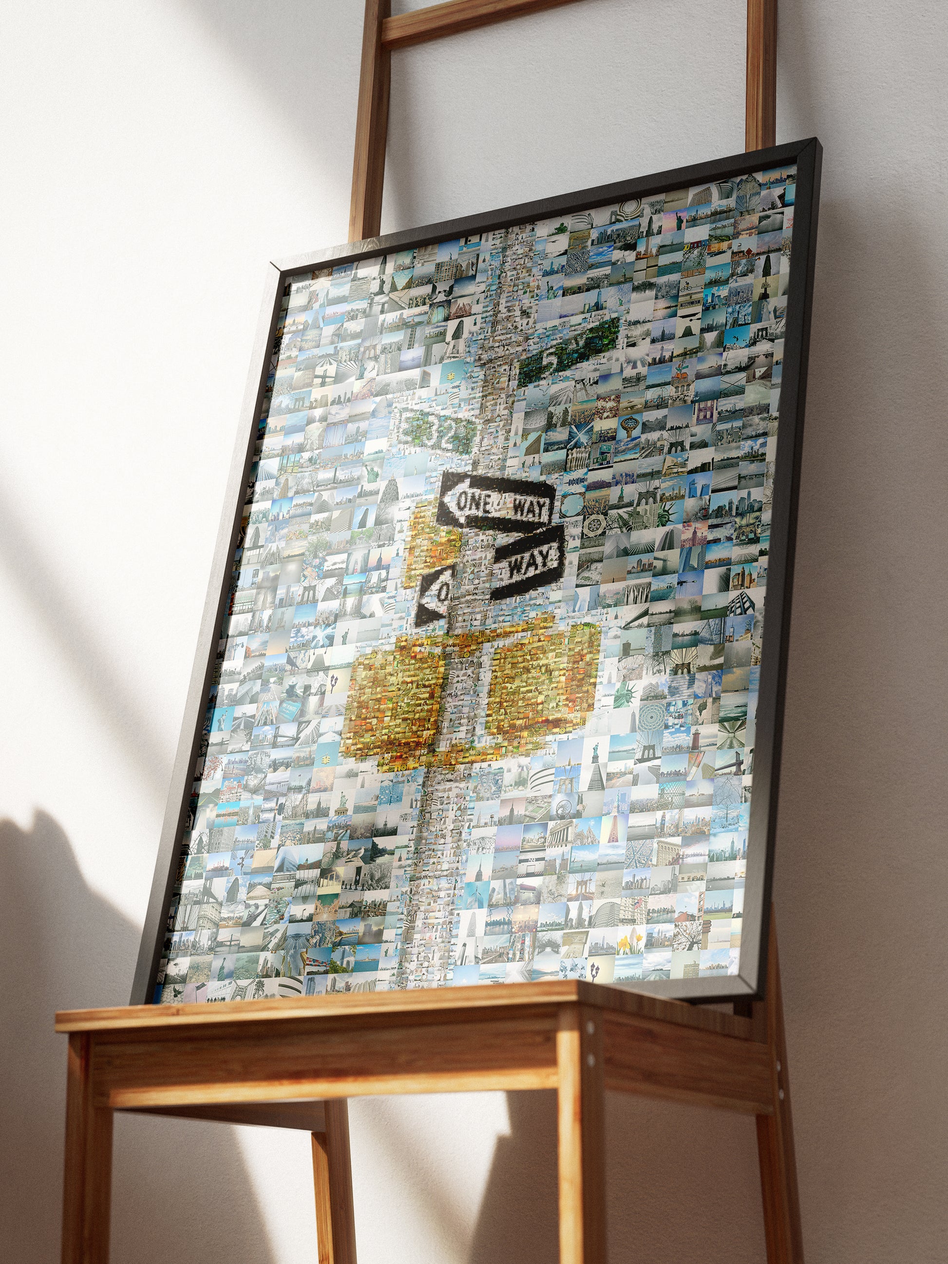 Stunning Mosaic Artwork of Urban Landscapes - Unique One Way Sign Design for Home Decor AtelierMosaics