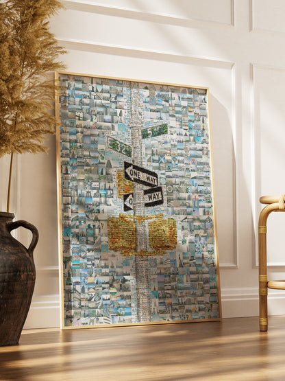 Stunning Mosaic Artwork of Urban Landscapes - Unique One Way Sign Design for Home Decor AtelierMosaics