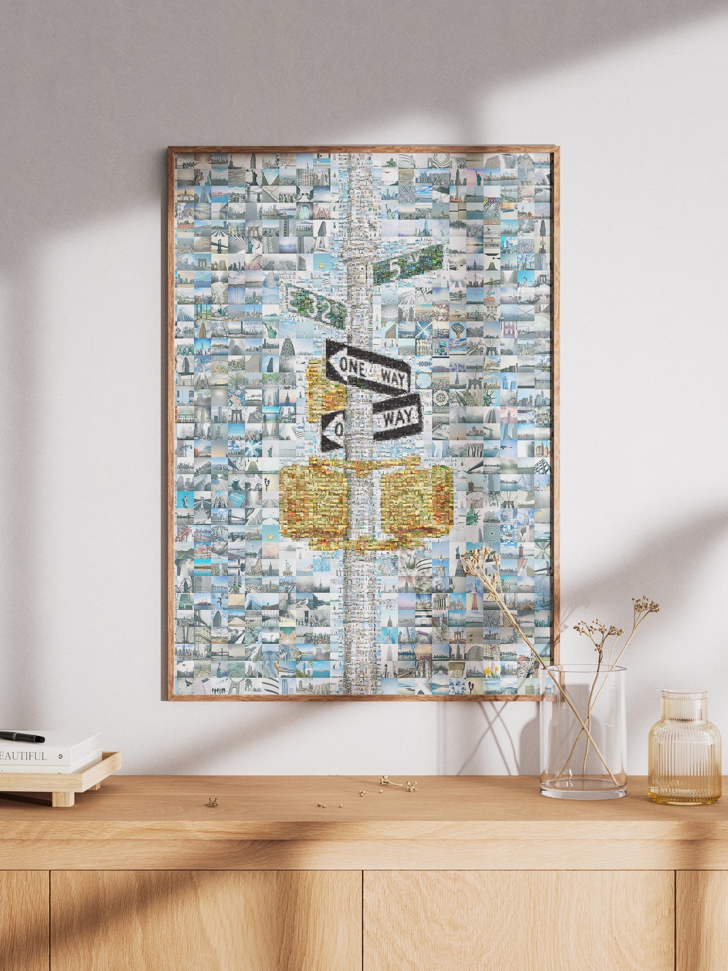 Stunning Mosaic Artwork of Urban Landscapes - Unique One Way Sign Design for Home Decor AtelierMosaics