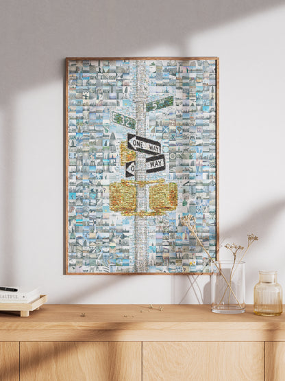 Stunning Mosaic Artwork of Urban Landscapes - Unique One Way Sign Design for Home Decor AtelierMosaics