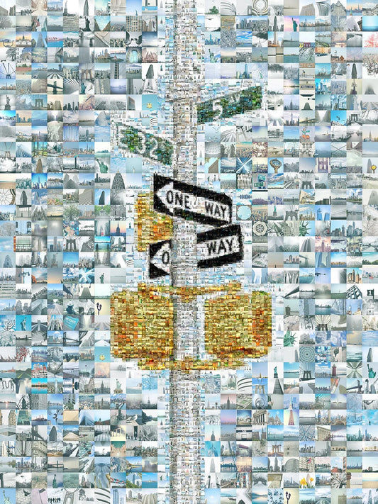 Stunning Mosaic Artwork of Urban Landscapes - Unique One Way Sign Design for Home Decor AtelierMosaics
