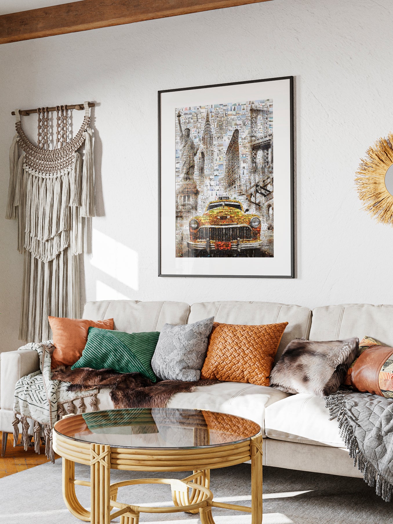 Stunning New York City Mosaic Artwork - Iconic Taxi, Statue of Liberty & Brooklyn Bridge - Perfect for Home Decor AtelierMosaics